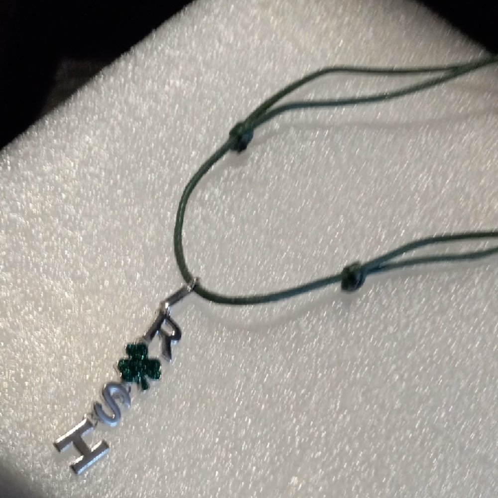 Silver IRISH Clover Necklace with Green Cord